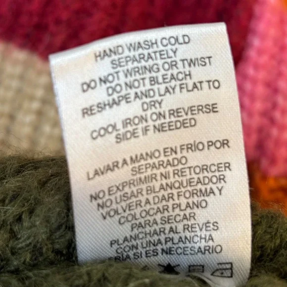 GB Women's XS Knit Sweater Striped Acrylic Wool Blend Orange Burgundy Tan Short - Picture 6 of 7